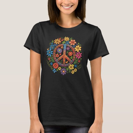  Peace en Wild Flowers T-Shirt (Voorkant)
