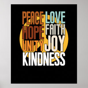 Peace Faith Hope Kindness Anti Bullying Sinaasappe Poster
