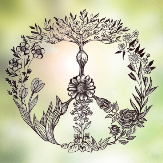 Peace Floral Drawing Cute Boho Hippie Flowers Art Raamsticker