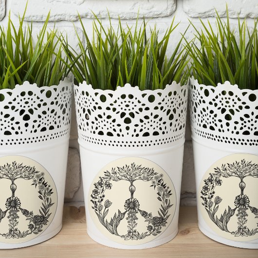 Peace Floral Drawing Cute Boho Hippie Flowers Art Ronde Sticker