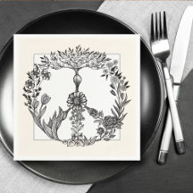 Peace Floral Drawing Cute Boho Hippie Flowers Art