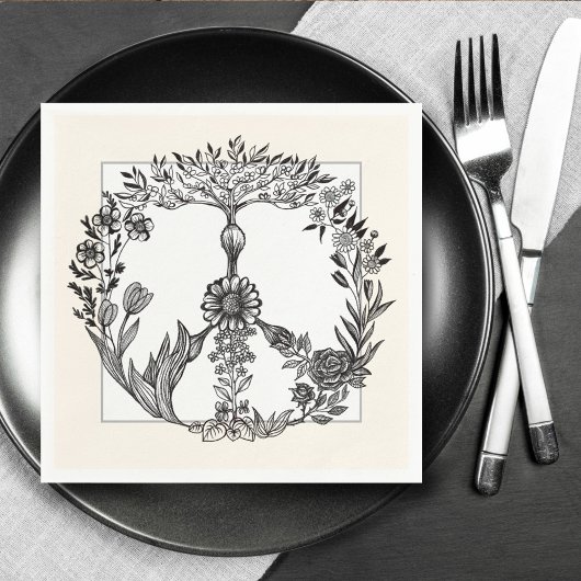 Peace Floral Drawing Cute Boho Hippie Flowers Art Servet