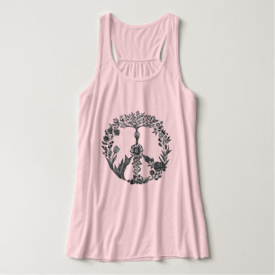 Peace Floral Drawing Cute Boho Hippie Flowers Art Tanktop
