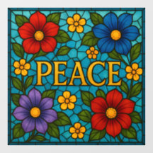 Peace Floral Stained Glass Window Cling