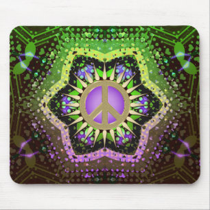 Peace Flower Power Paars+Green Mousepad Muismat