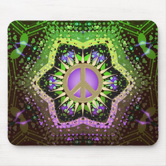 Peace Flower Power Paars+Green Mousepad Muismat (Voorkant)