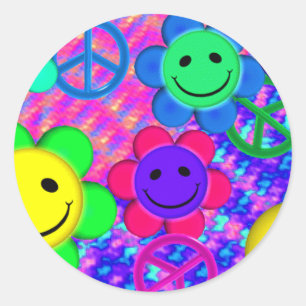 Peace Flower Smilies Ronde Sticker