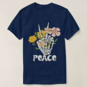 Peace Flowers en Skeleton Hand Peace Sign Retro B T-shirt (Design voorkant)