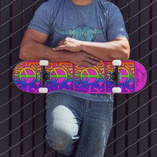 Peace Forever Retro Rainbow Herhaal op roze Persoonlijk Skateboard