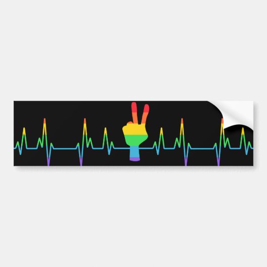 Peace Gay Heartbeat LGBT Bumpersticker (Voorkant)