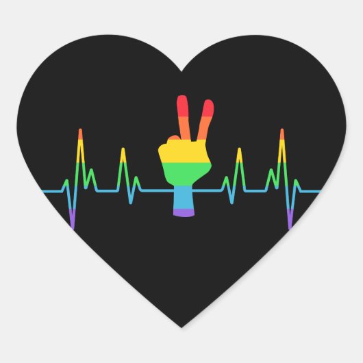 Peace Gay Heartbeat LGBT Hart Sticker (Voorkant)