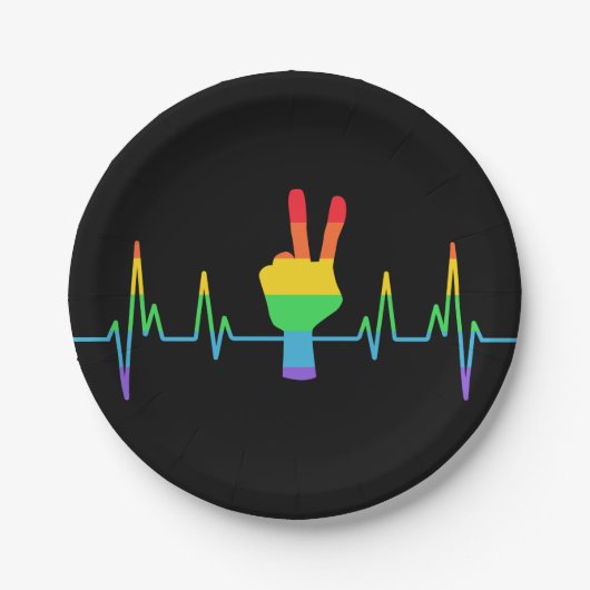 Peace Gay Heartbeat LGBT Papieren Bordje (Voorkant)