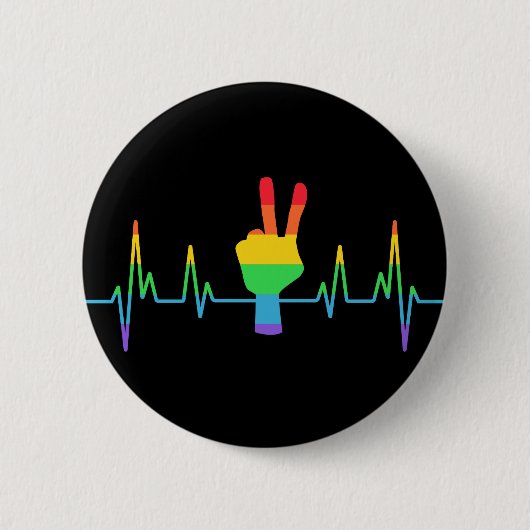 Peace Gay Heartbeat LGBT Ronde Button 5,7 Cm (Voorkant)