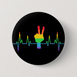 Peace Gay Heartbeat LGBT Ronde Button 5,7 Cm