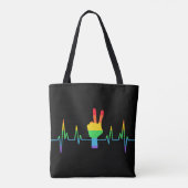 Peace Gay Heartbeat LGBT Tote Bag (Achterkant)