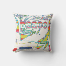 "Peace" Graphic, Rood Geel Aqua Roze op Gebroken w