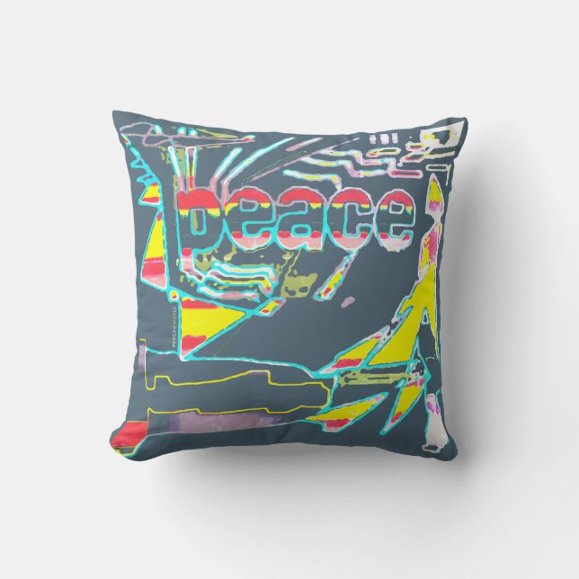 Peace Graphic Rood Geel Aqua Roze Wit leisteen Kussen (Voorkant)