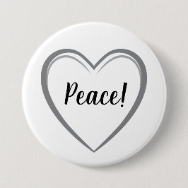 Peace Grey Heart Simple Logo Graphic White Ronde Button 7,6 Cm