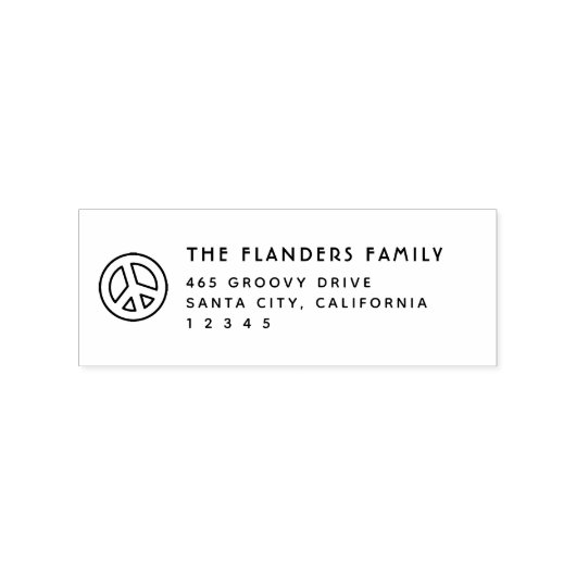 Peace Groovy Achternaam Sans-Serif Adres Rubberstempel (Afrduk)