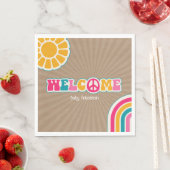 Peace Groovy Bruin Heet Roze Baby shower Hippie Servet (Insitu)