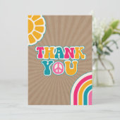 Peace Groovy Hot Roze Bruin Baby shower Hippie Bedankkaart (Staand voorkant)