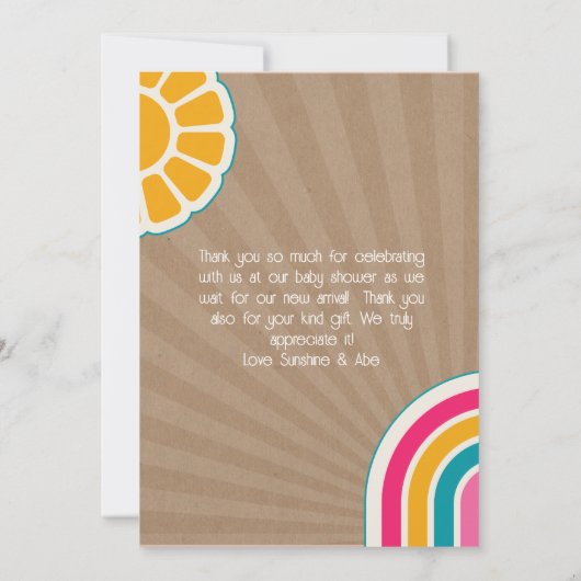 Peace Groovy Hot Roze Bruin Baby shower Hippie Bedankkaart (Achterkant)