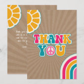 Peace Groovy Hot Roze Bruin Baby shower Hippie Bedankkaart (Voorkant / Achterkant)