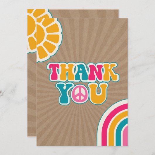 Peace Groovy Hot Roze Bruin Baby shower Hippie Bedankkaart (Voorkant / Achterkant)