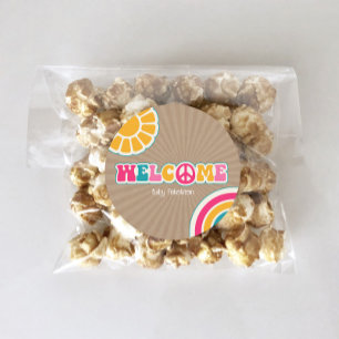 Peace Groovy Hot Roze Bruin Baby shower Hippie Ronde Sticker