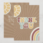 Peace Groovy Welkom Roze Bruin Baby shower Hippie Bedankkaart (Voorkant / Achterkant)