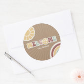 Peace Groovy Welkom Roze Bruin Baby shower Hippie Ronde Sticker (Envelop)
