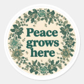 Peace Grows Here Retro Floral Sticker (Voorkant)