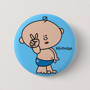 Peace guy-Button - aanpasbare naam en bg-kleur Ronde Button 5,7 Cm