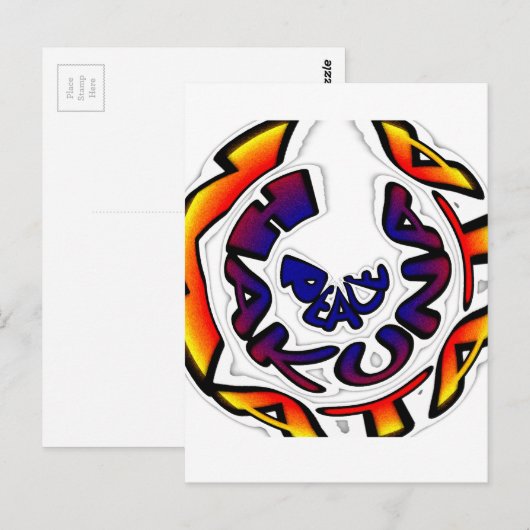 "Peace Hakuna Matata" Circular Art Print Briefkaart (Voorkant / Achterkant)