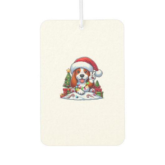Peace Hand Basset Hound Christmas Lights Hond Vrou Luchtverfrisser (Voorkant)