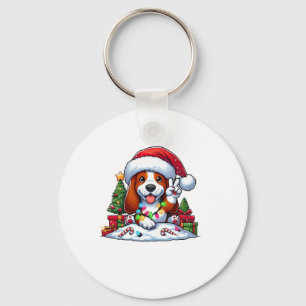 Peace Hand Basset Hound Christmas Lights Hond Vrou Sleutelhanger