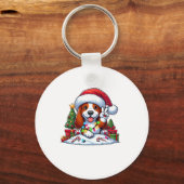 Peace Hand Basset Hound Christmas Lights Hond Vrou Sleutelhanger (Voorkant)
