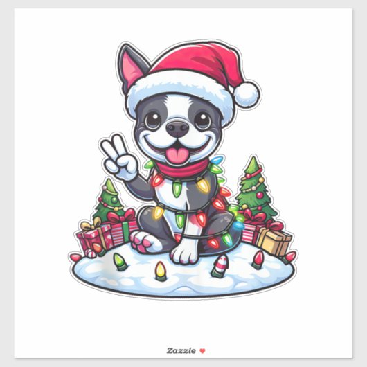 Peace Hand Boston Terrier Kerstverlichting Vrouwen Sticker (Vel)