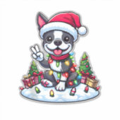Peace Hand Boston Terrier Kerstverlichting Vrouwen Sticker (Voorkant)