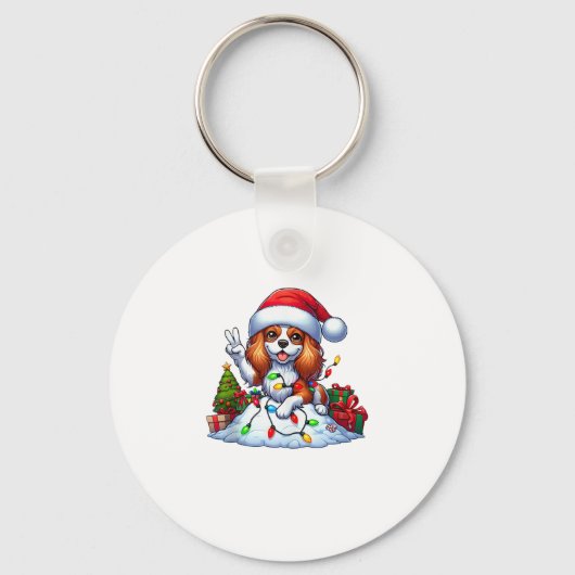 Peace Hand Cavalier King Charles Spaniel Kerstmis Sleutelhanger (Voorkant)