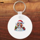 Peace Hand Cavalier King Charles Spaniel Kerstmis Sleutelhanger (Voorkant)