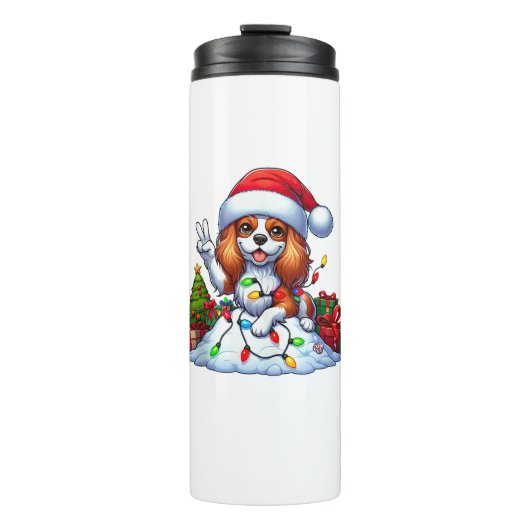 Peace Hand Cavalier King Charles Spaniel Kerstmis Thermosbeker (Voorkant)