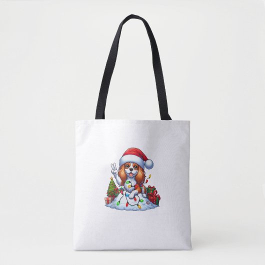 Peace Hand Cavalier King Charles Spaniel Kerstmis Tote Bag (Voorkant)