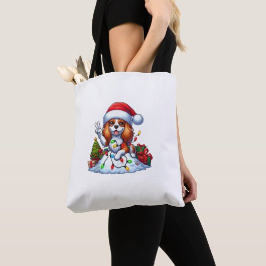 Peace Hand Cavalier King Charles Spaniel Kerstmis Tote Bag (Dichtbij)