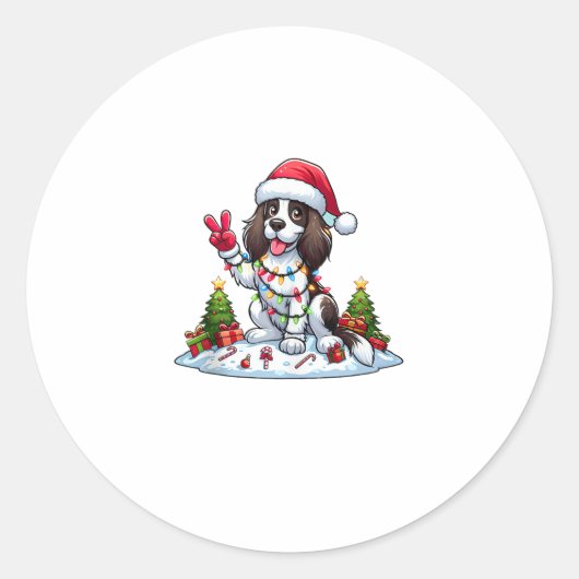 Peace Hand Engelse Springer Spaniel Kersthond Ronde Sticker (Voorkant)