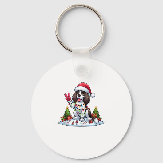 Peace Hand Engelse Springer Spaniel Kersthond Sleutelhanger (Voorkant)