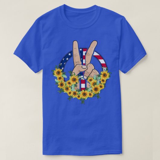 Peace Hand in Peace Sunflower American Flag 4e van T-shirt (Design voorkant)