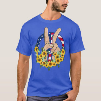 Peace Hand in Peace Sunflower American Flag 4e van T-shirt