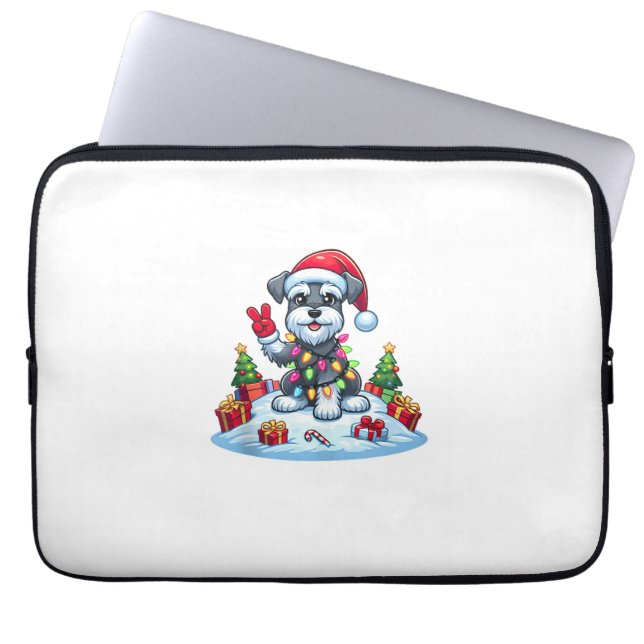 Peace Hand Miniatuur Schnauzer Kerstverlichting Wo Laptop Sleeve (Voorkant)