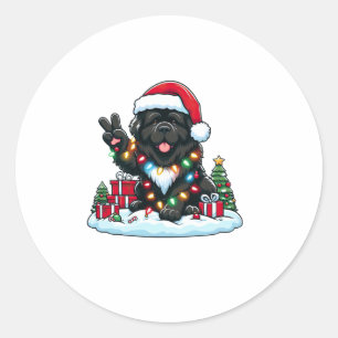 Peace Hand Newfoundland Hond Kerstverlichting Vrou Ronde Sticker